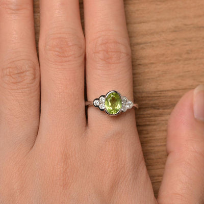 Peridot Bezel Oval Engagement Ring - Palmary