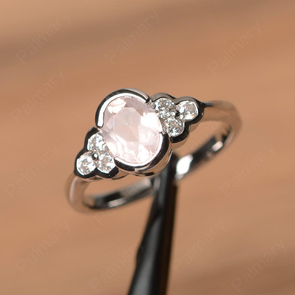 Rose Quartz Bezel Oval Engagement Ring - Palmary