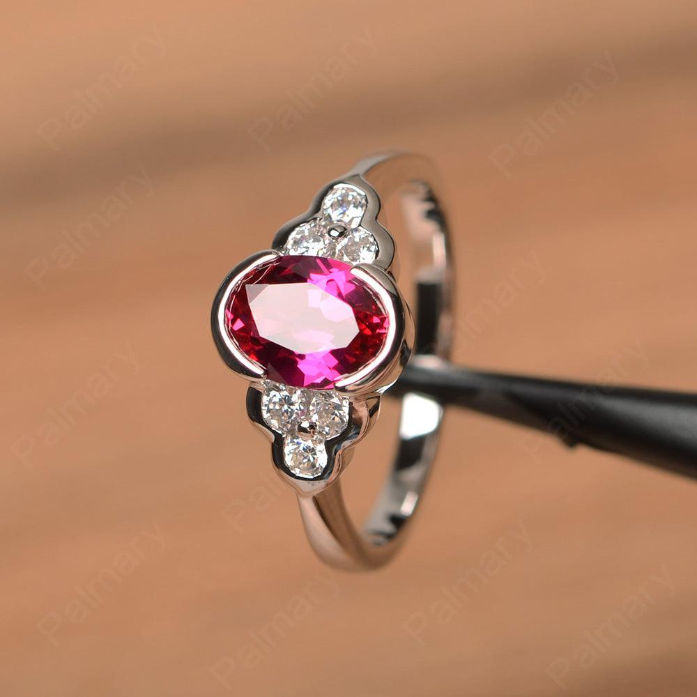 Ruby Bezel Oval Engagement Ring - Palmary