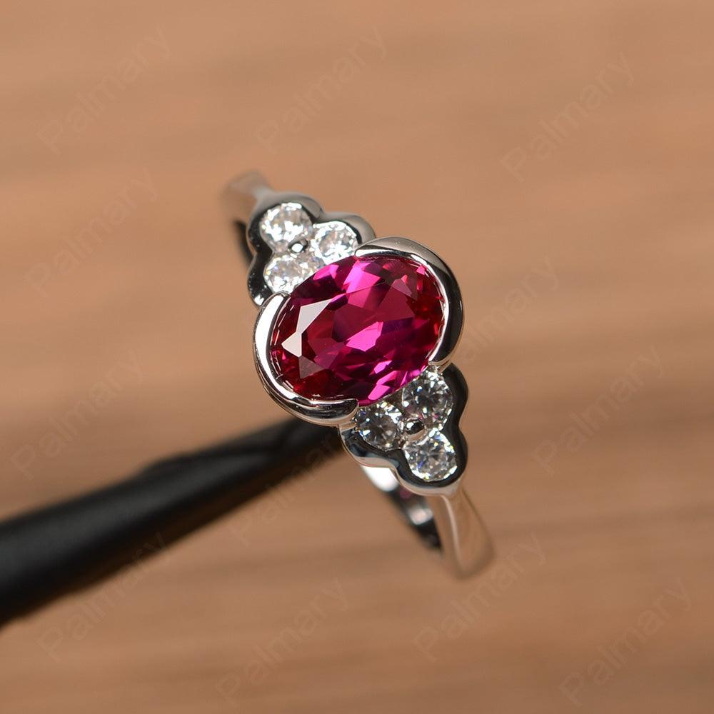 Ruby Bezel Oval Engagement Ring - Palmary