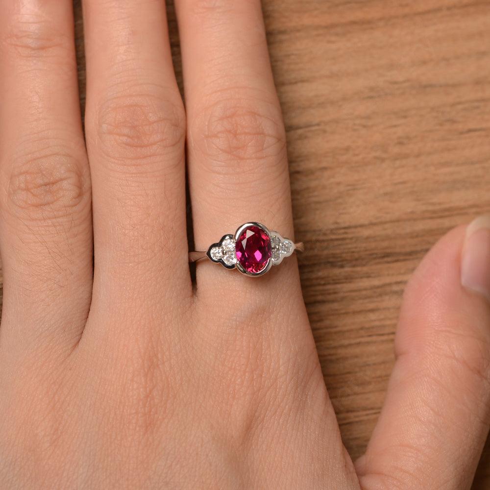 Ruby Bezel Oval Engagement Ring - Palmary