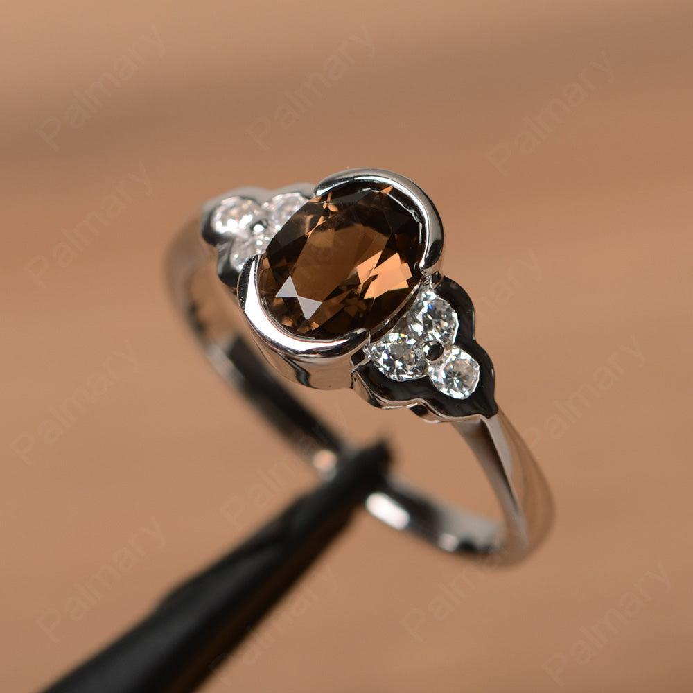 Smoky Quartz  Bezel Oval Engagement Ring - Palmary