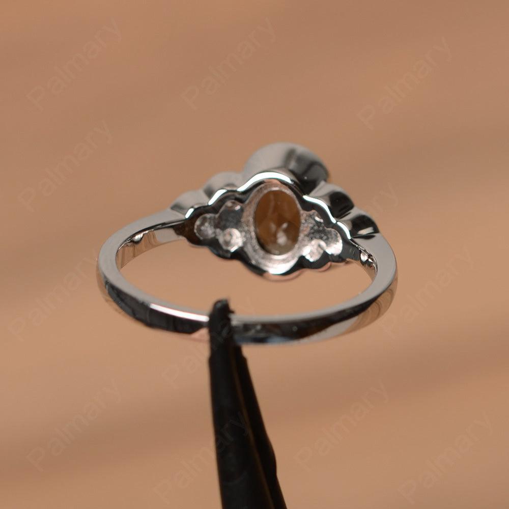 Smoky Quartz  Bezel Oval Engagement Ring - Palmary