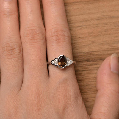 Smoky Quartz  Bezel Oval Engagement Ring - Palmary