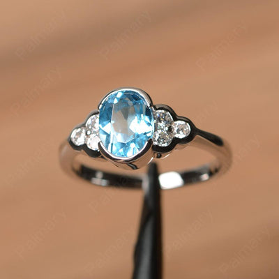 Swiss Blue Topaz Bezel Oval Engagement Ring - Palmary