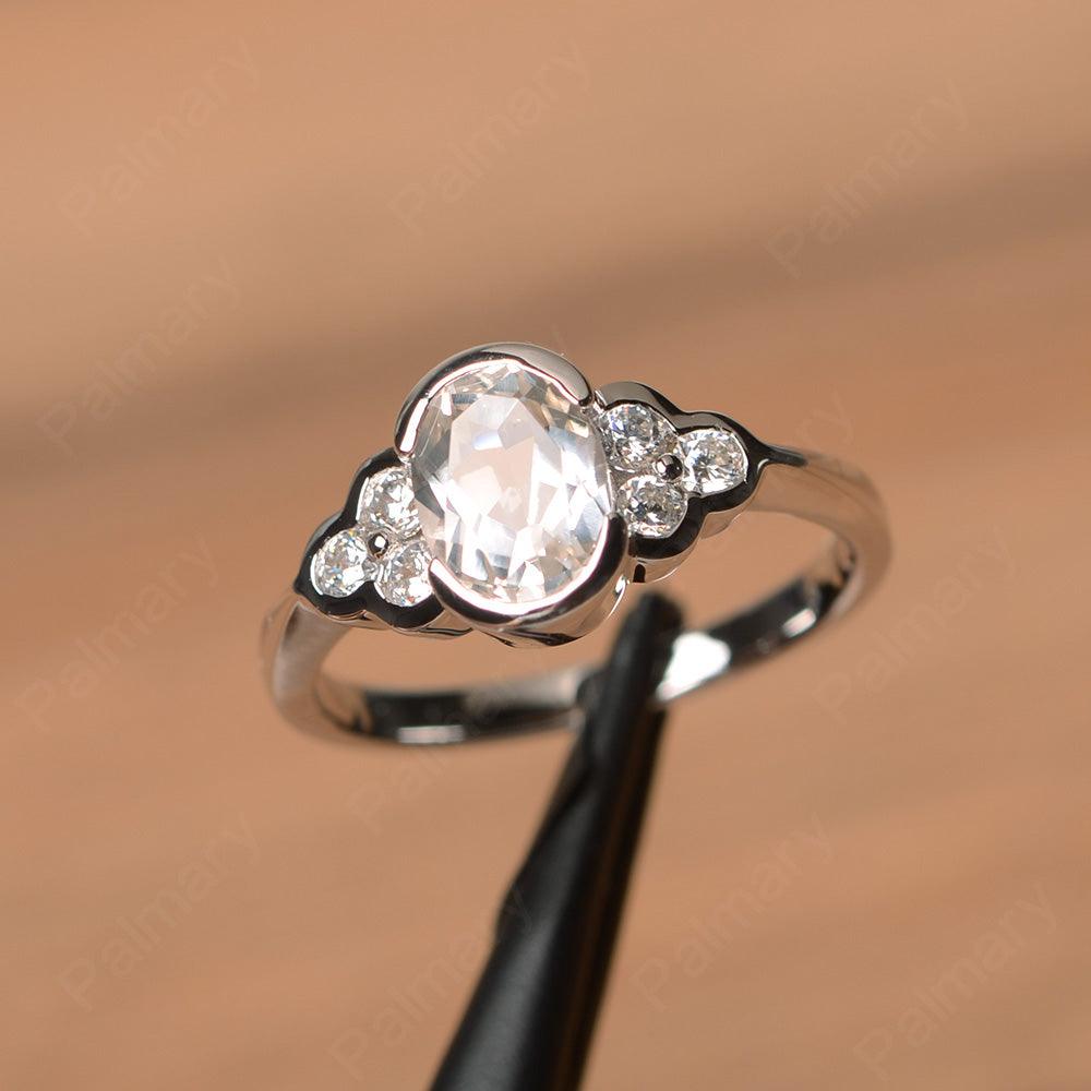 White Topaz Bezel Oval Engagement Ring - Palmary