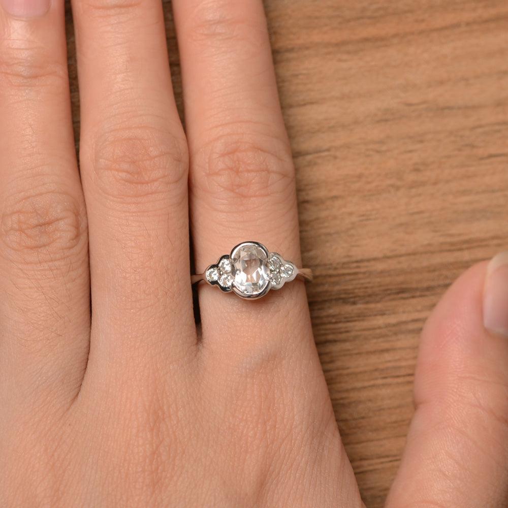 White Topaz Bezel Oval Engagement Ring - Palmary