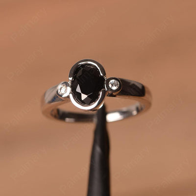 Oval Black Spinel Bezel Engagement Rings - Palmary