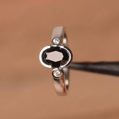 Oval Black Spinel Bezel Engagement Rings - Palmary