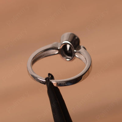 Oval Black Spinel Bezel Engagement Rings - Palmary