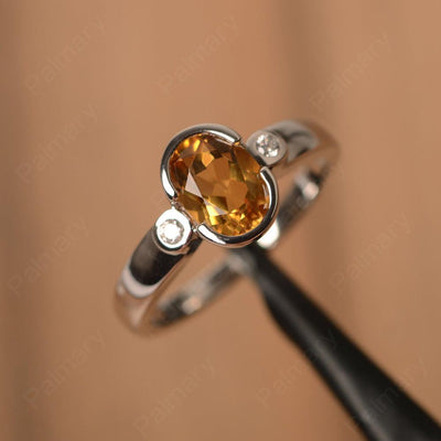 Oval Citrine Bezel Engagement Rings - Palmary