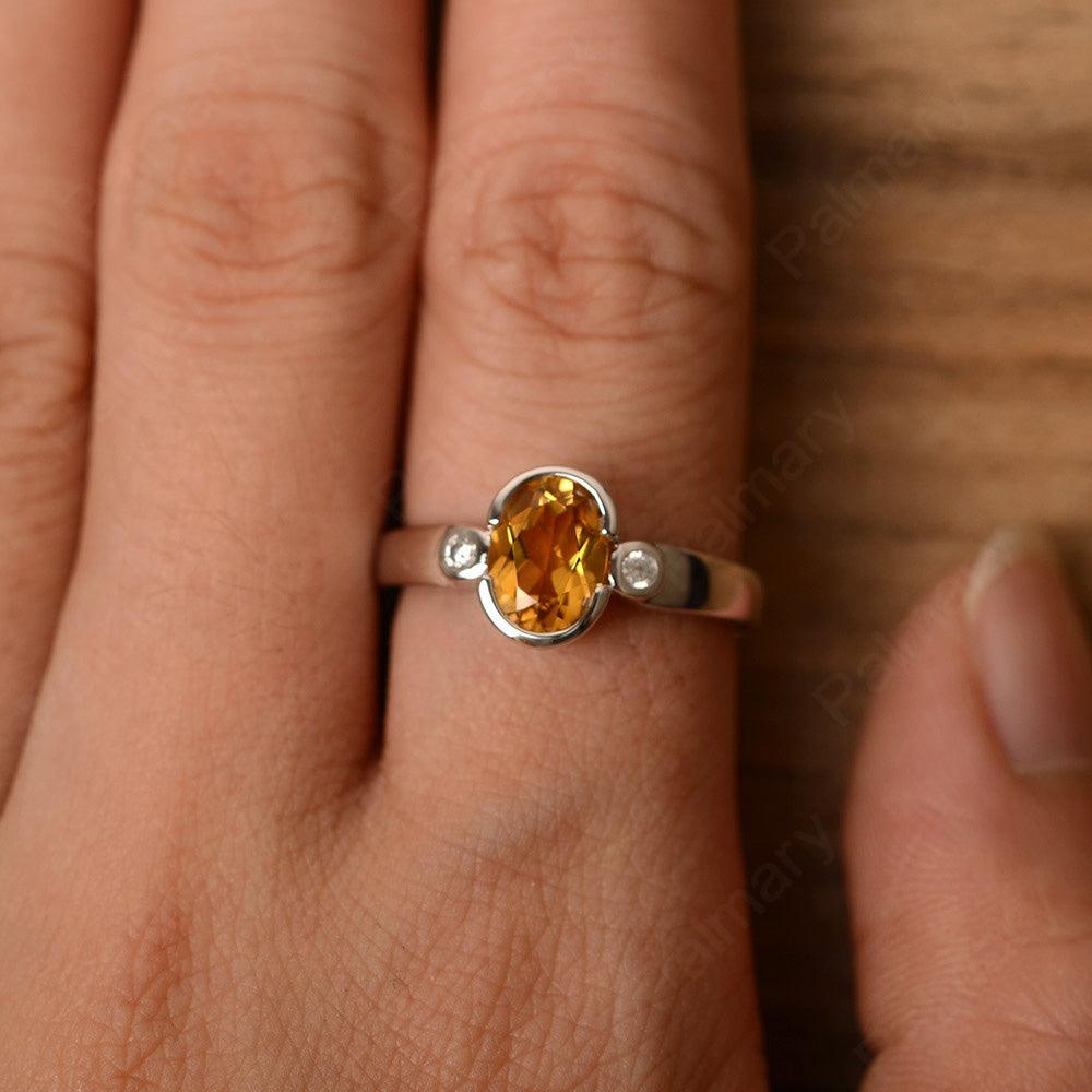 Oval Citrine Bezel Engagement Rings - Palmary