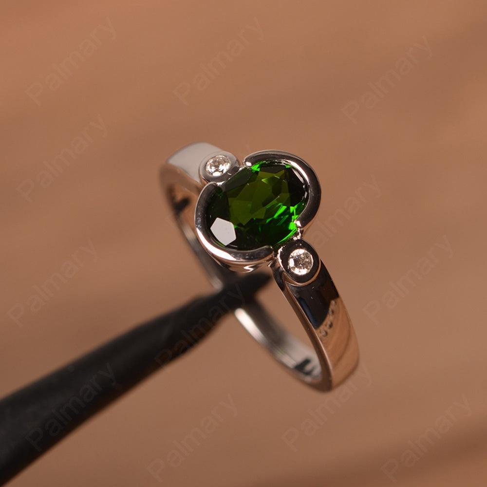 Oval Diopside Bezel Engagement Rings - Palmary