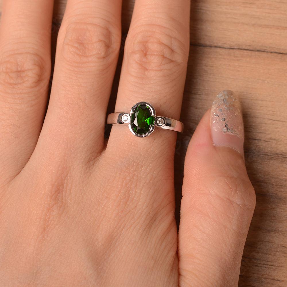 Oval Diopside Bezel Engagement Rings - Palmary