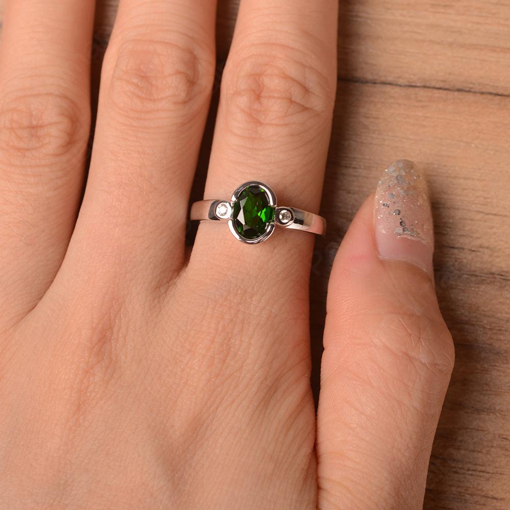 Oval Diopside Bezel Engagement Rings - Palmary