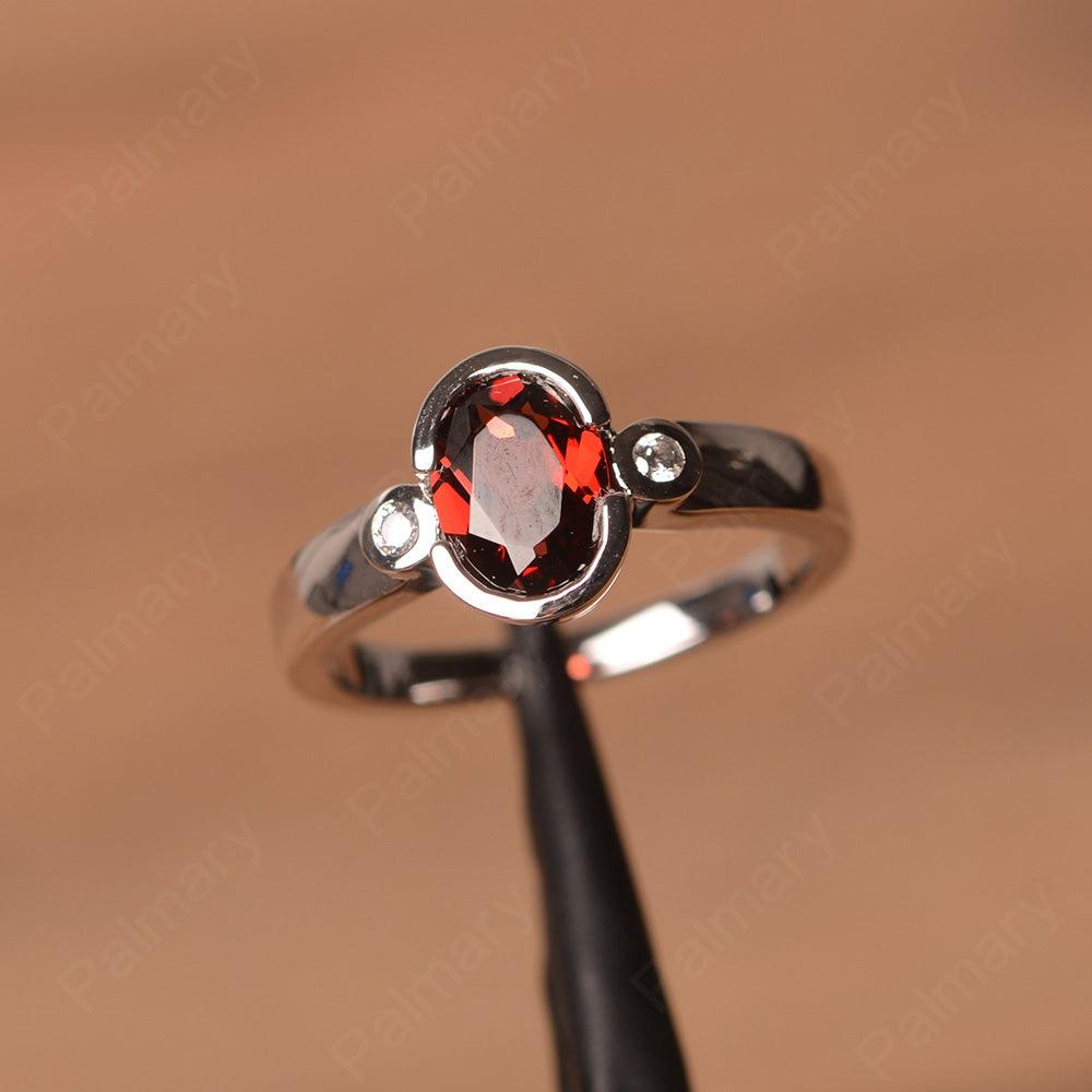 Oval Garnet Bezel Engagement Rings - Palmary