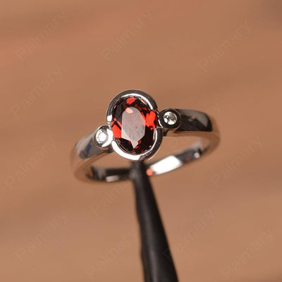 Oval Garnet Bezel Engagement Rings - Palmary