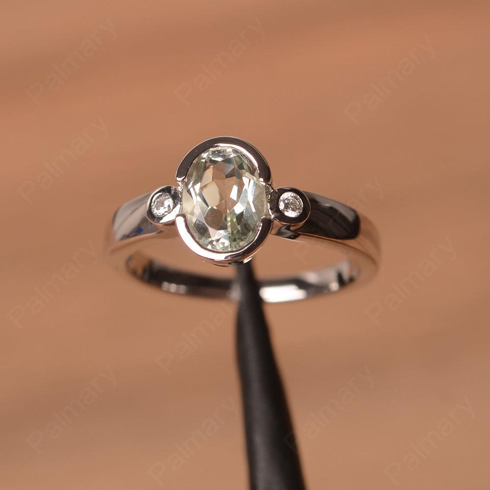 Oval Green Amethyst Bezel Engagement Rings - Palmary