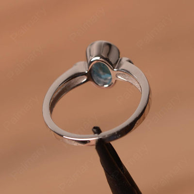 Oval London Blue Topaz Bezel Engagement Rings - Palmary