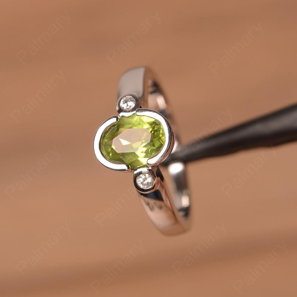 Oval Peridot Bezel Engagement Rings - Palmary