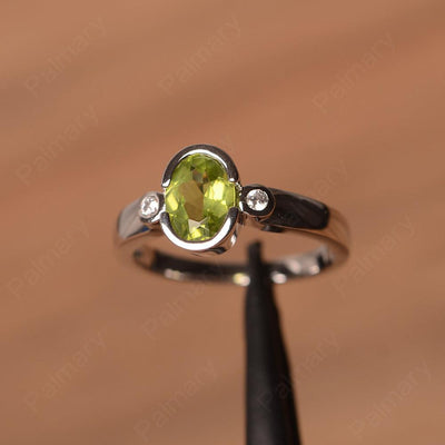 Oval Peridot Bezel Engagement Rings - Palmary