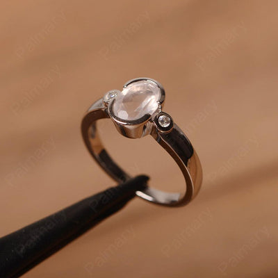 Oval Rose Quartz Bezel Engagement Rings - Palmary