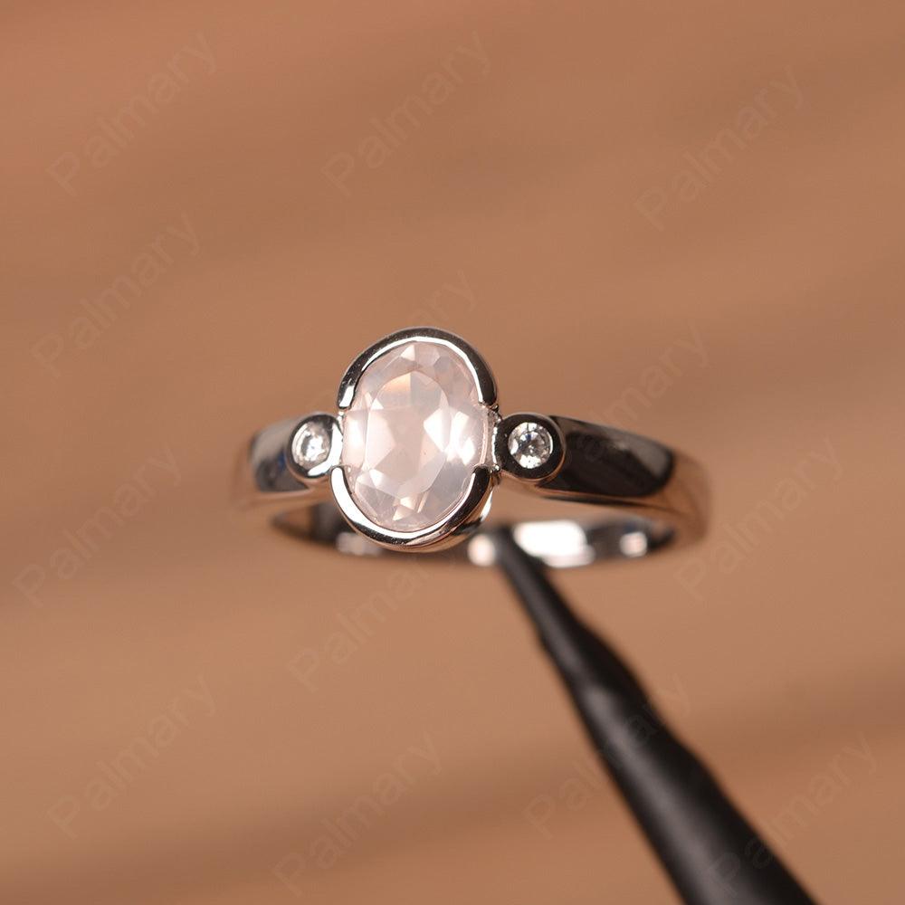 Oval Rose Quartz Bezel Engagement Rings - Palmary