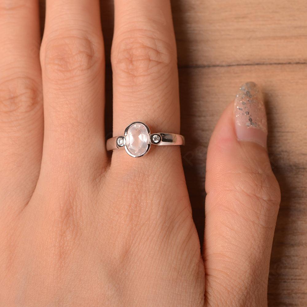 Oval Rose Quartz Bezel Engagement Rings - Palmary