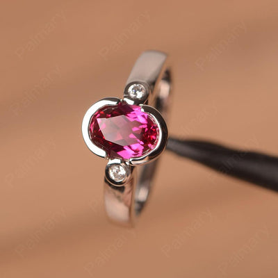 Oval Ruby Bezel Engagement Rings - Palmary