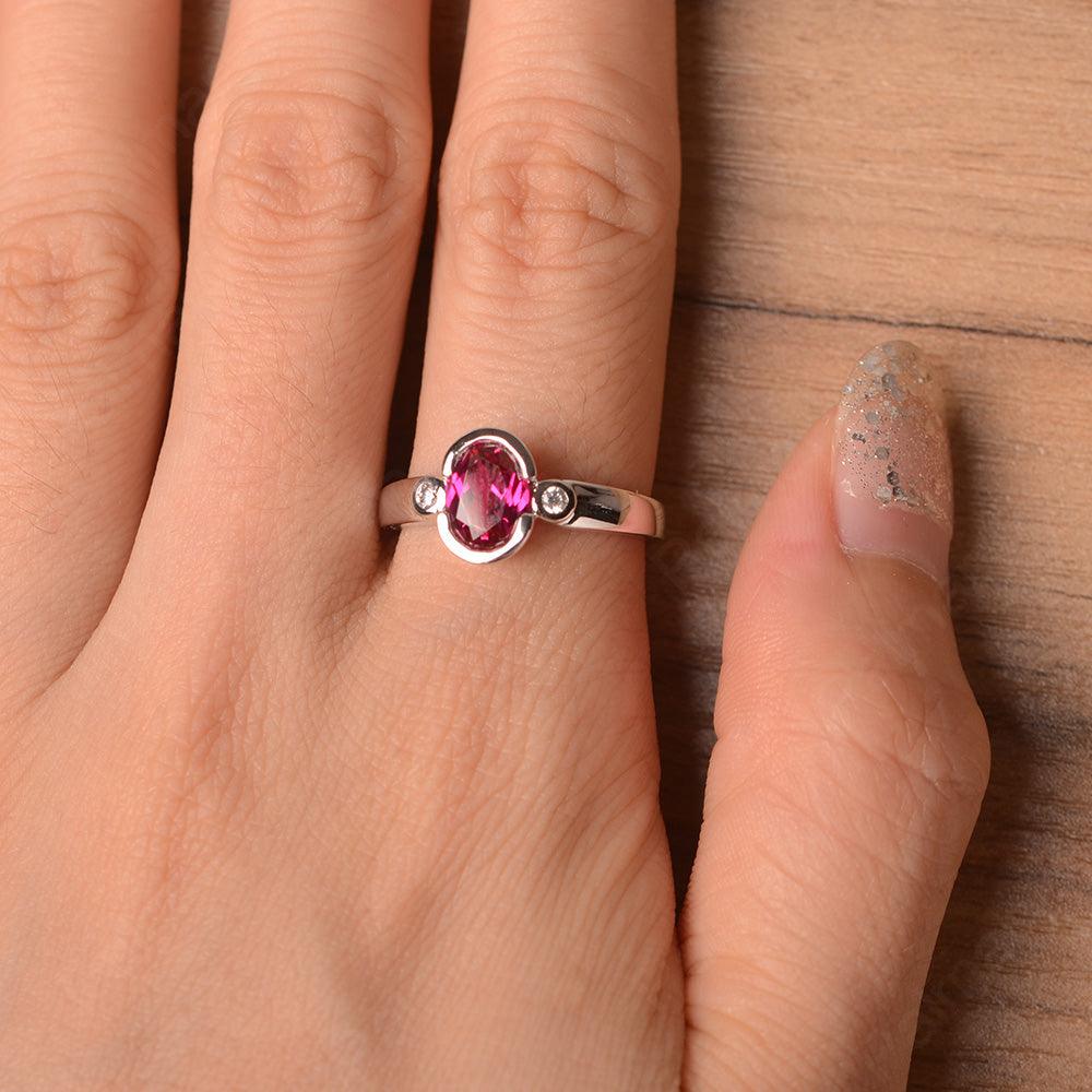 Oval Ruby Bezel Engagement Rings - Palmary