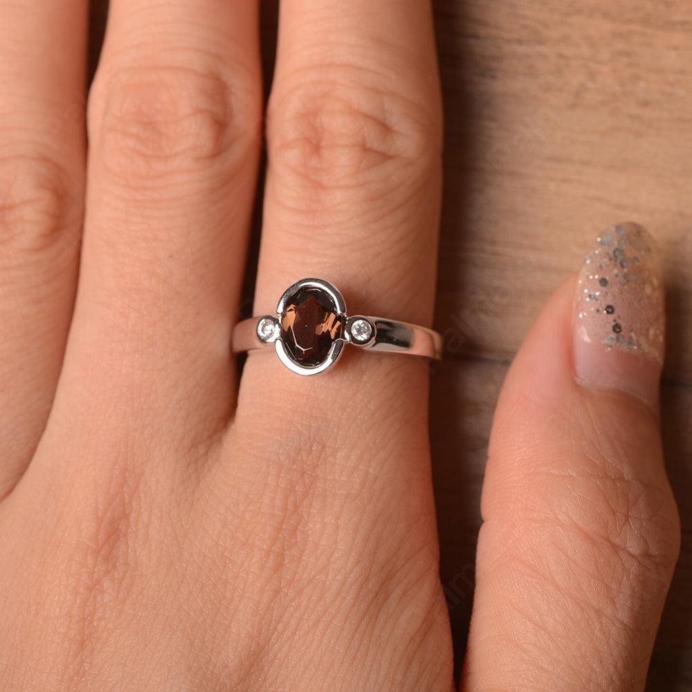 Oval Smoky Quartz  Bezel Engagement Rings - Palmary