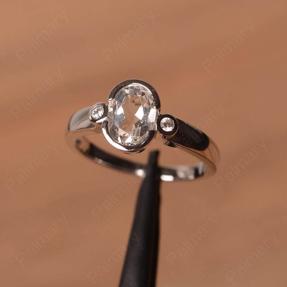 Oval White Topaz Bezel Engagement Rings - Palmary