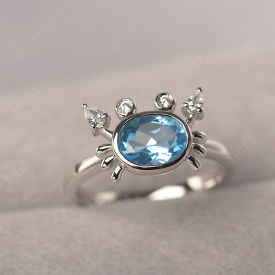 Oval Cut Swiss Blue Topaz Crab Rings - Palmary