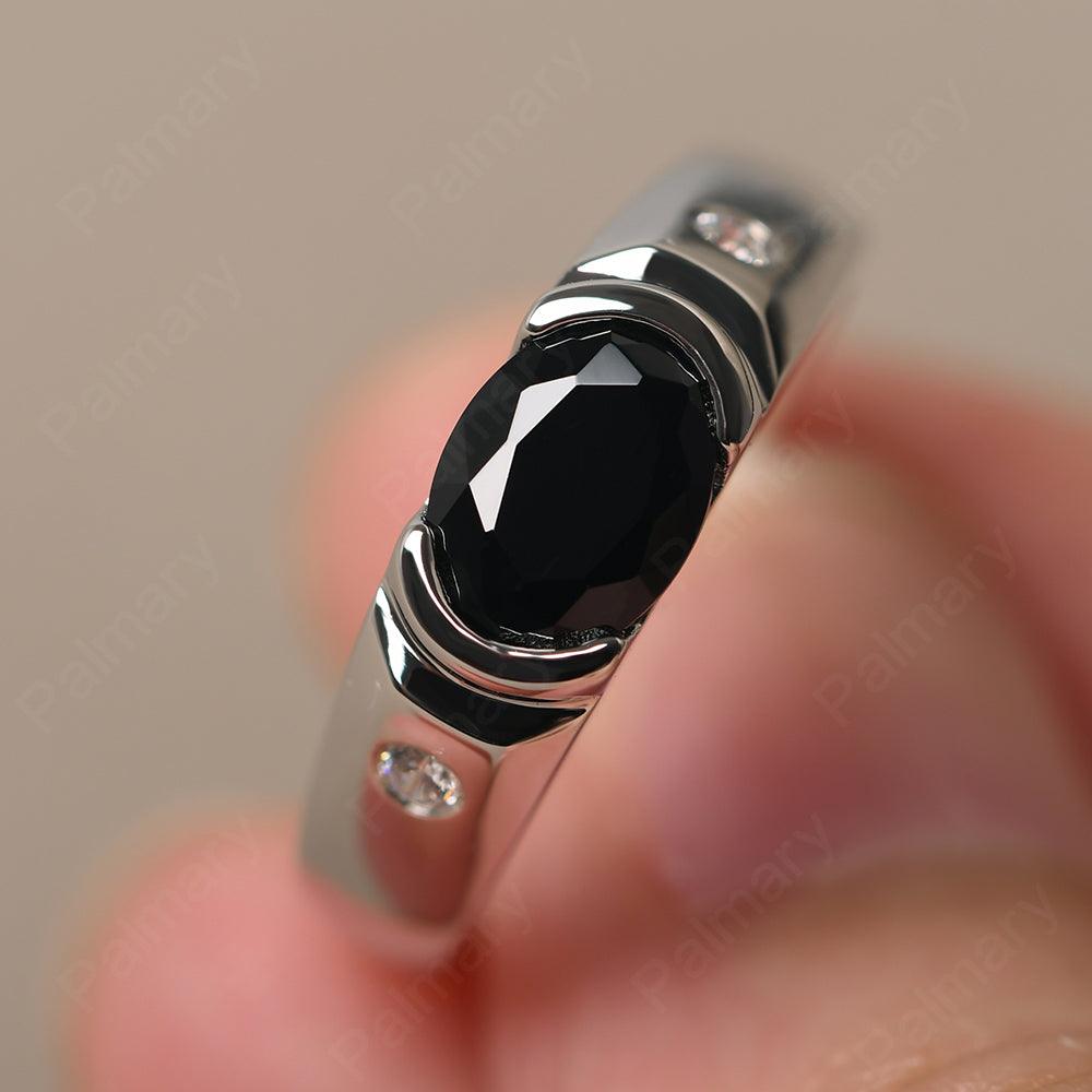 East West Oval Cut Black Spinel Ring - Palmary