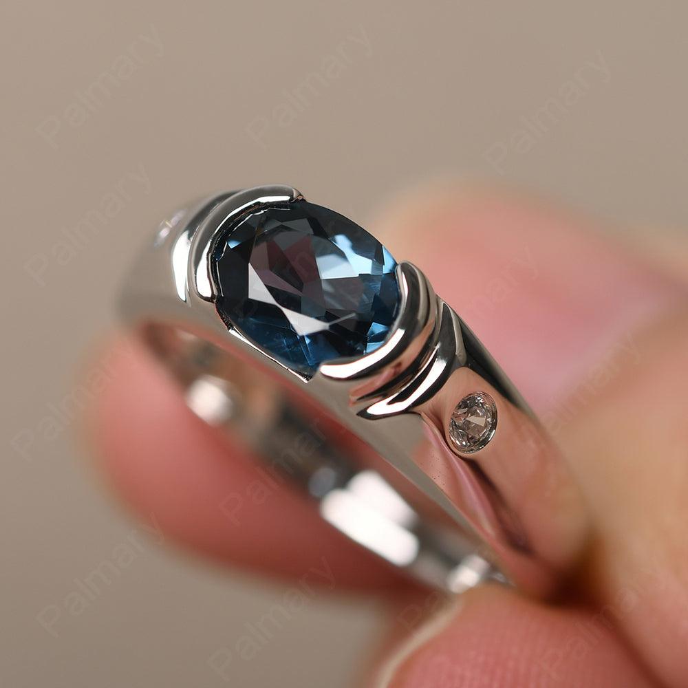 East West Oval Cut London Blue Topaz Ring - Palmary