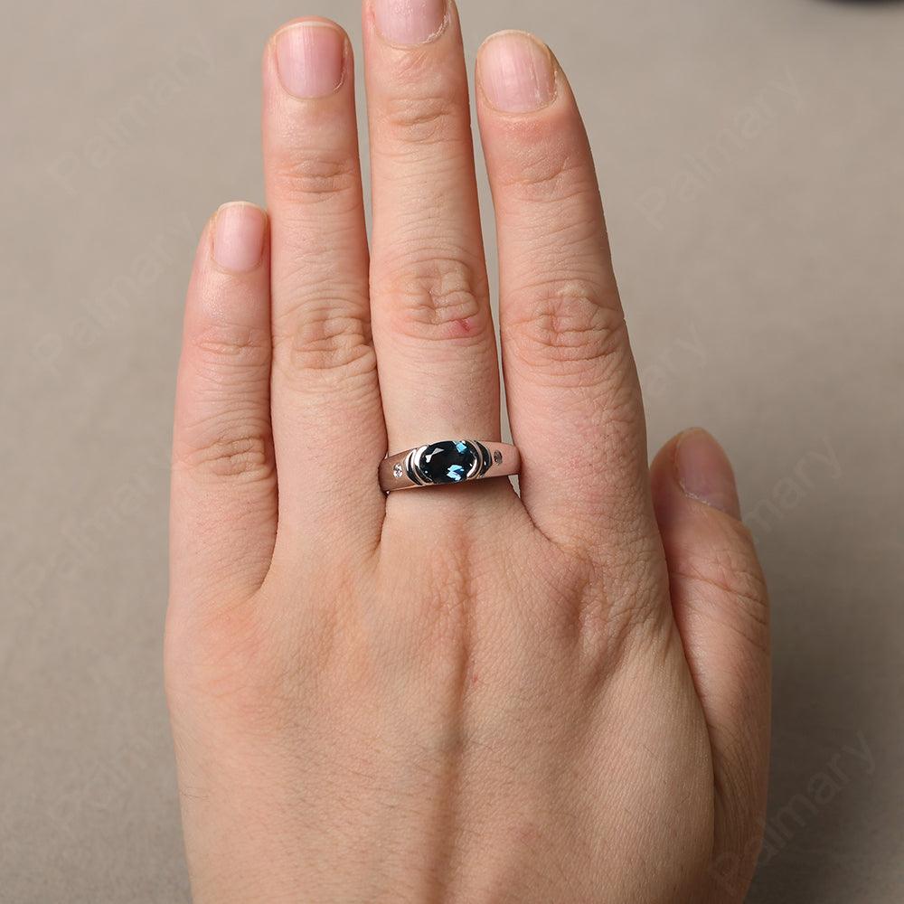 East West Oval Cut London Blue Topaz Ring - Palmary