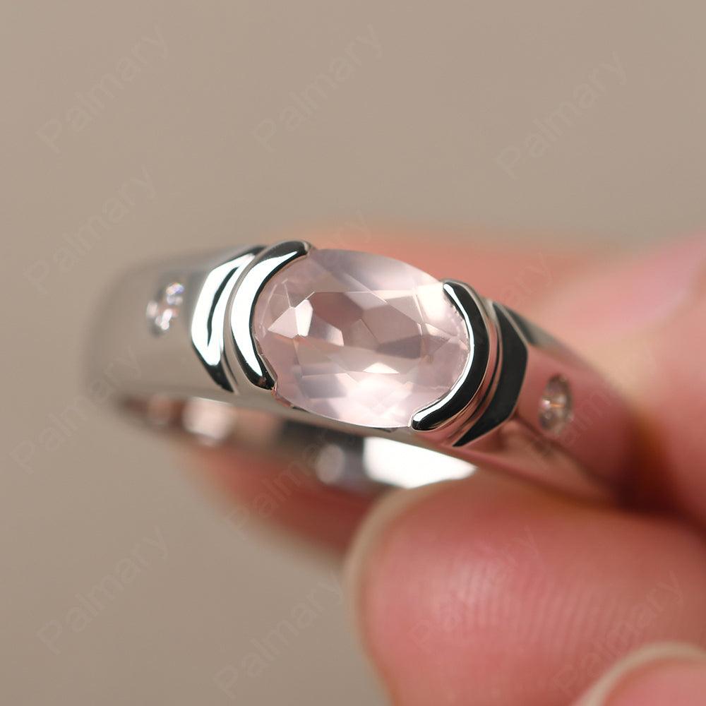 East West Oval Cut Rose Quartz Ring - Palmary