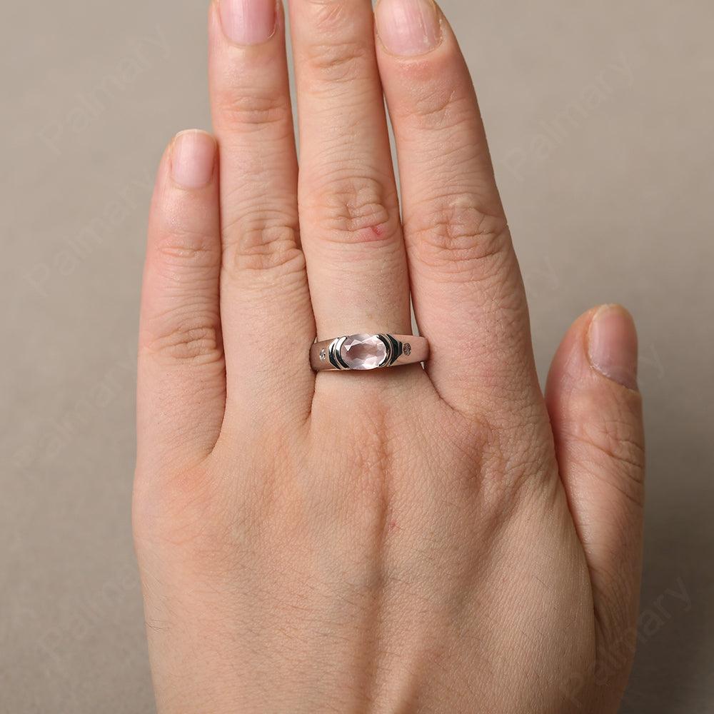 East West Oval Cut Rose Quartz Ring - Palmary