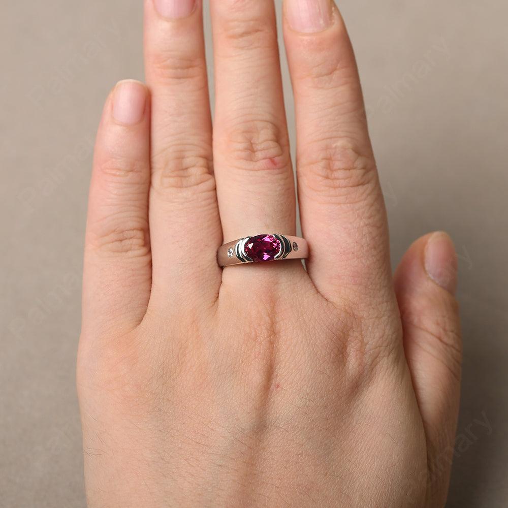 East West Oval Cut Ruby Ring - Palmary