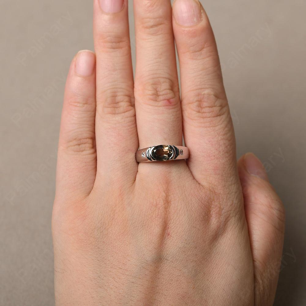 East West Oval Cut Smoky Quartz  Ring - Palmary