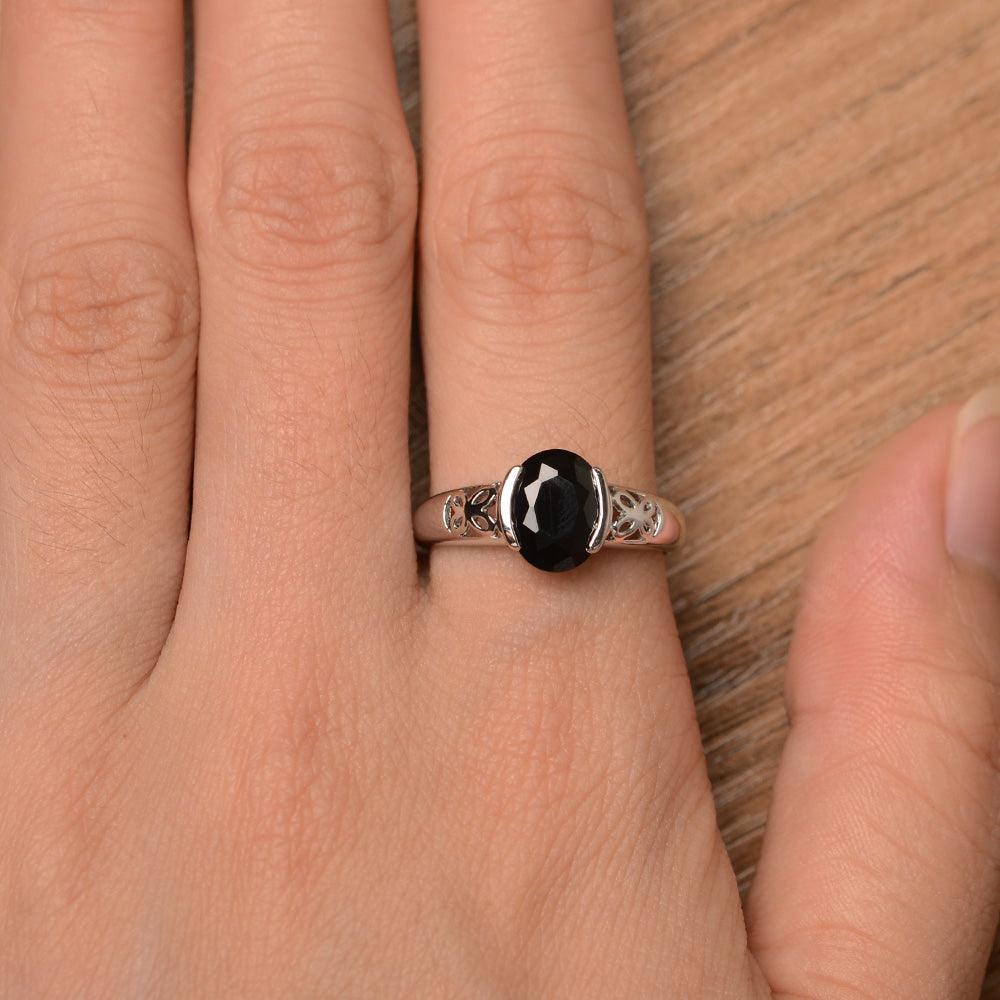 Oval Vintage Black Spinel Engagement Rings - Palmary