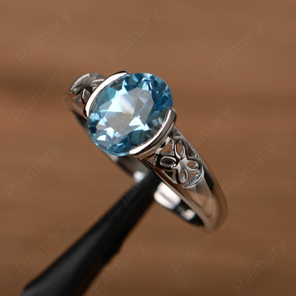 Oval Vintage Swiss Blue Topaz Engagement Rings - Palmary