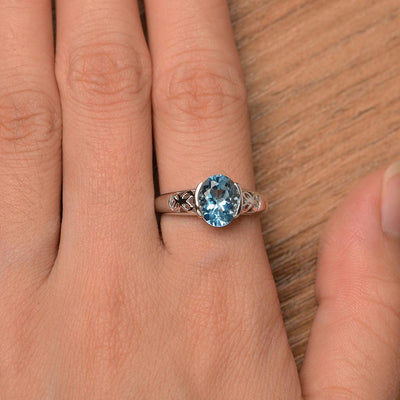 Oval Vintage Swiss Blue Topaz Engagement Rings - Palmary