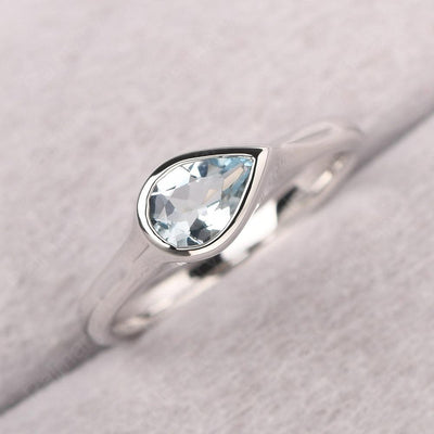 Bezel Setting Horizontal Aquamarine Ring - Palmary