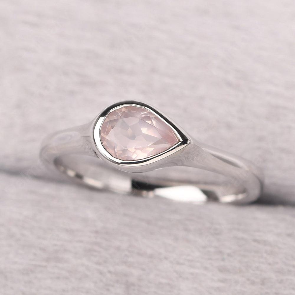 Bezel Setting Horizontal Rose Quartz Ring - Palmary