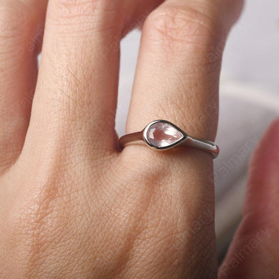 Bezel Setting Horizontal Rose Quartz Ring - Palmary