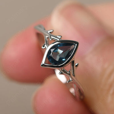 Bezel Setting Pear Shaped London Blue Topaz Ring - Palmary