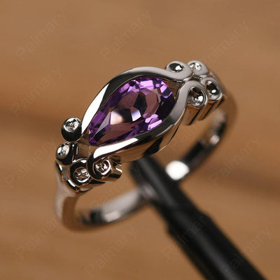 East West Pear Shaped Vintage Amethyst Ring - Palmary