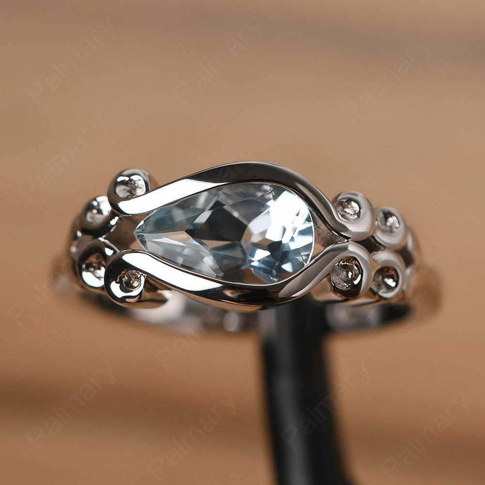 East West Pear Shaped Vintage Aquamarine Ring - Palmary