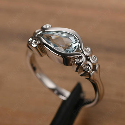 East West Pear Shaped Vintage Aquamarine Ring - Palmary